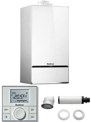 Buderus Logapak GB172-35K Пекетное предложение от компании Buderus на основе настенного двухконтурного конденсационного котла, включающего дополнительно комнатный программатор и коаксиальную трубу для отвода дымовых газов.4 предложения с двухконтурными котлами 30 и 35 кВт